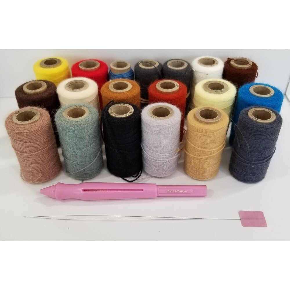 Pretty Punch Embroidery Yarn Lot of 19 Used + Original Punch Needle